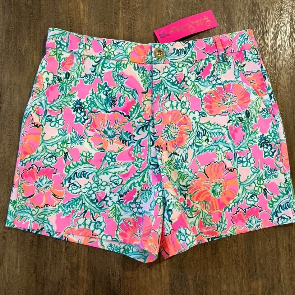 NWT Lilly Pulitzer 5" Gretchen High Rise Short, Soleil Pink Perfect Poppy Size 6